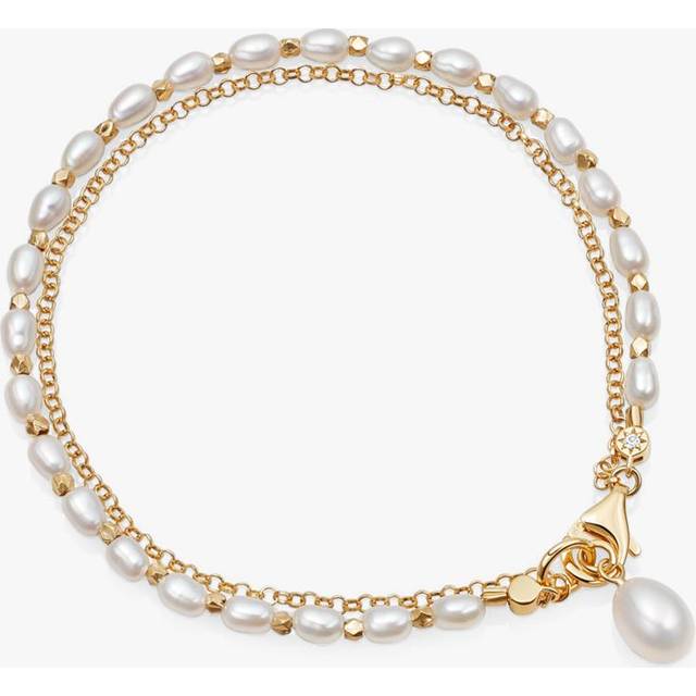 Gold Celestial Double Chain Pearl Bracelet