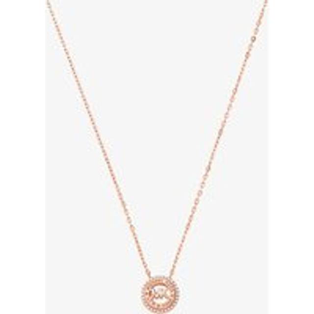 Michael Kors Ladies Premium Rose Gold Plated Cubic Zirconia Circle Logo Pendant Necklace MKC1388AN791
