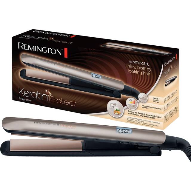 Remington Plattång med högkvalitativ keramikbeläggning berikad med keratin och mandelolja, LCD-display, 10 temperaturinställningar 150-230°C, Keratin plattång S8540