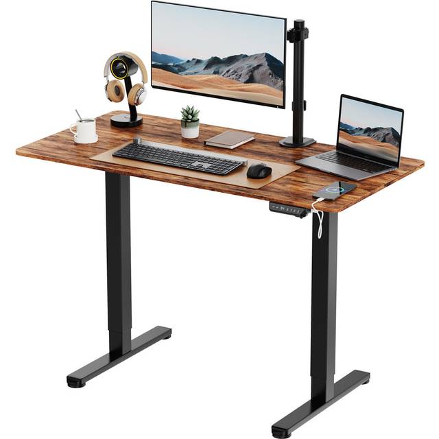 Black Standing Desk with Walnut Desktop 120x60cm
