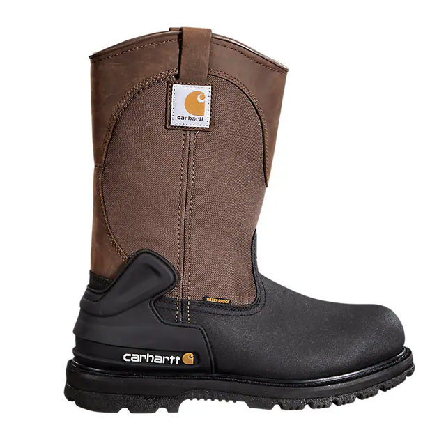 "Carhartt Men's Heritage Waterproof Insulated 11"""""""" Steel Toe Wellington CMP1259 Mid Calf Boot  Brown/Black Leather  15 Wide"