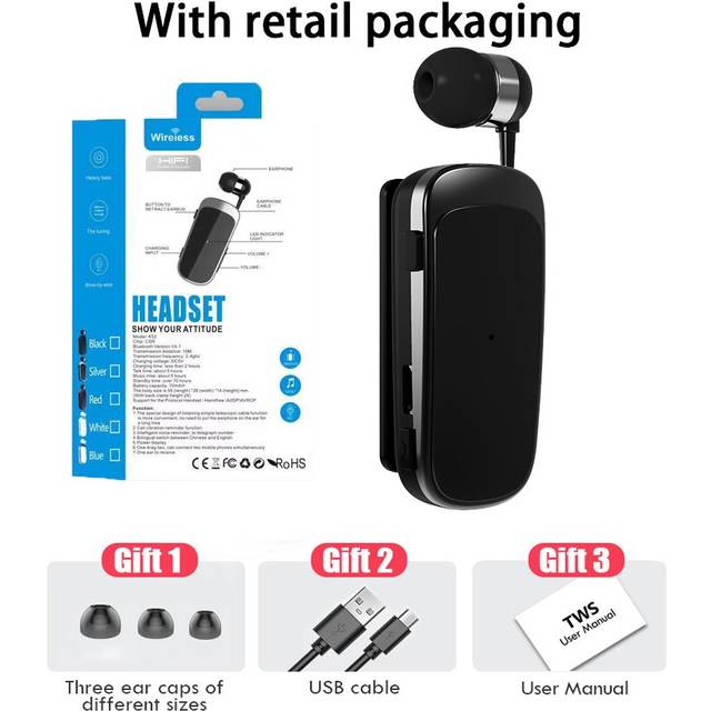 (a-night black) Mini Portable Wireless Bluetooth Earphone In-Ear Headset Vibrating Alert Wear Clip Hands Free Earphones ears in lotus with wire