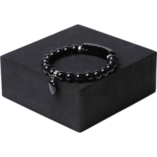Natural stone tiger's eye stone heart pendant bracelet agate powder crystal long hand brand love bracelet. - Black