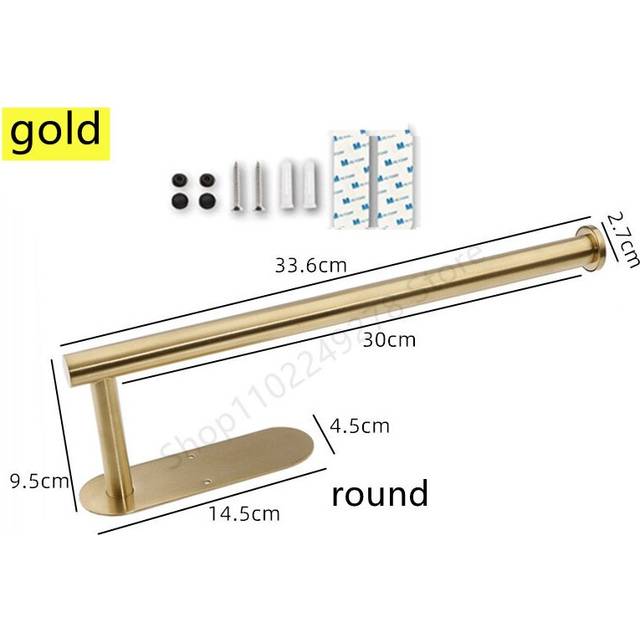 (a-gold A) Adhesive Toilet Paper Holder 304 Stainless Steel Paper Towel Roll Rack Wall Mount Gold Black Bathroom Kitchen Long Tissue Hanger