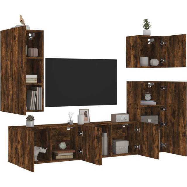 vidaXL 5 Piece TV Wall Units Smoked Oak Engineered Wood - Brown