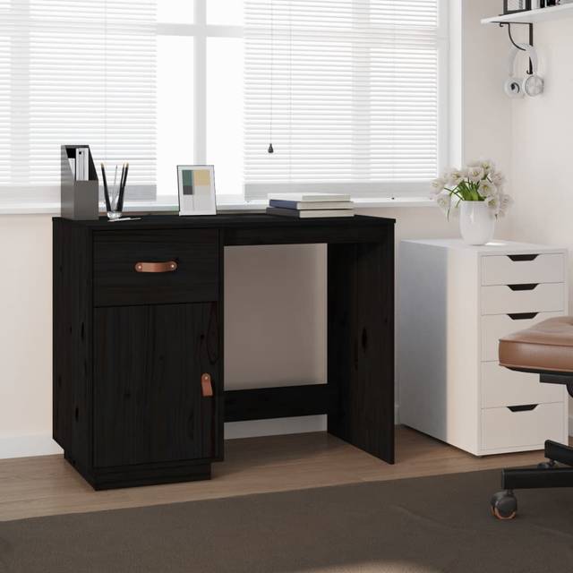 vidaXL Desk Black 95x50x75 cm Solid Wood Pine