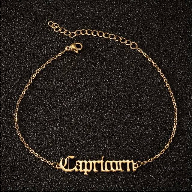 Ankle-Capricorn Gold -1pcs,Zodiac Anklet for Women Stainless Steel Old English Zodiac Letter Anklet Bracelet for Women