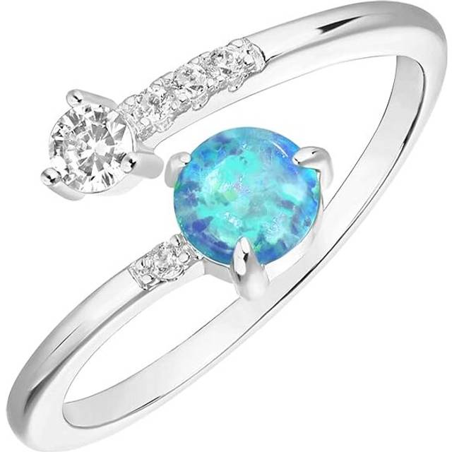 14K Gold Plated Adjustable Created Opal Rings | Stacking Rings | Gold Rings for Women