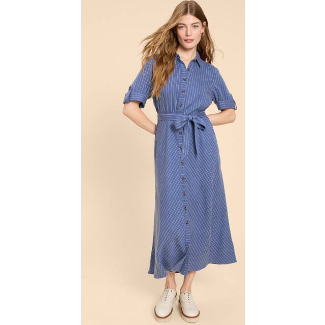 White Stuff Beth Linen Blend Shirt Dress In Blue