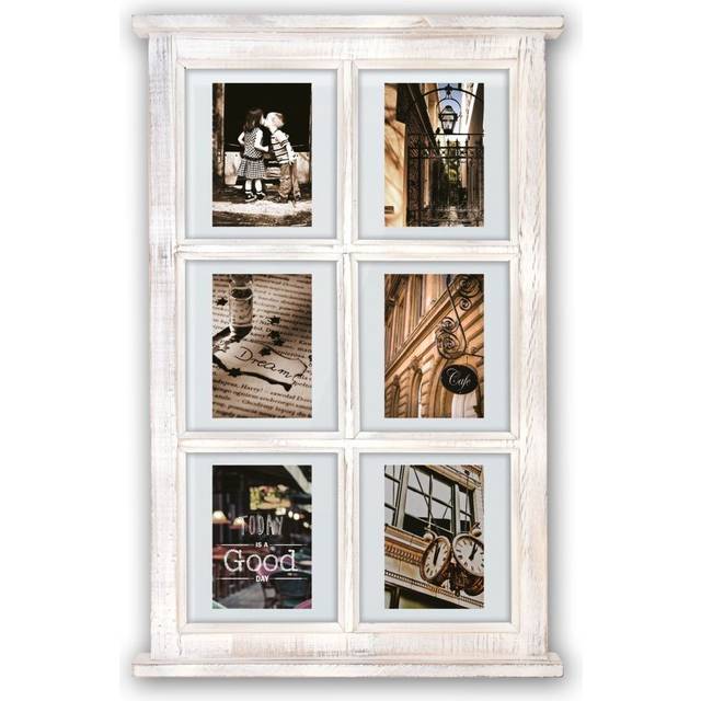 Hampton window style floating white multi photo frame overall size 26.5x17 inche