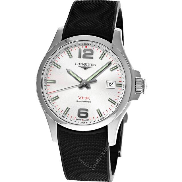 LONGINES Conquest V.H.P 43MM Quartz Silver Dial Rubber Men's Watch L3.726.4.76.9 / L37264769 - 43 mm