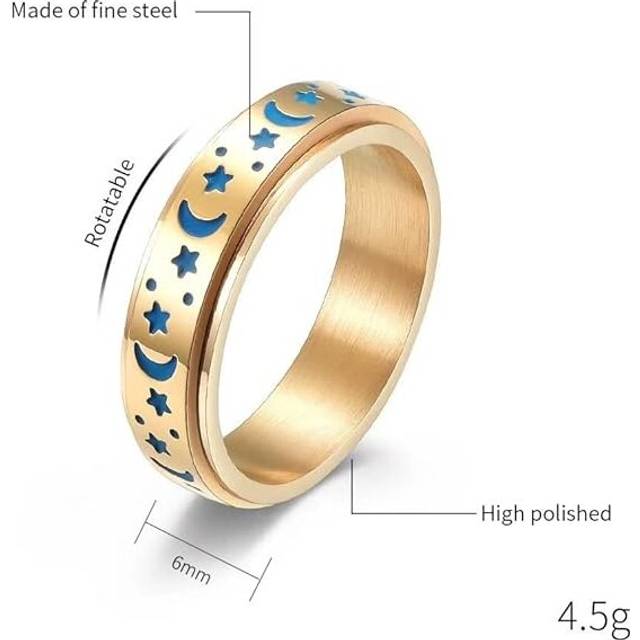 The Dark Luminous Ring Moon Star Spinner Ring for Women Men Aurora RingStress Relieving Engagement Wedding Promise Band Couple Rings/Size:5 - Gold