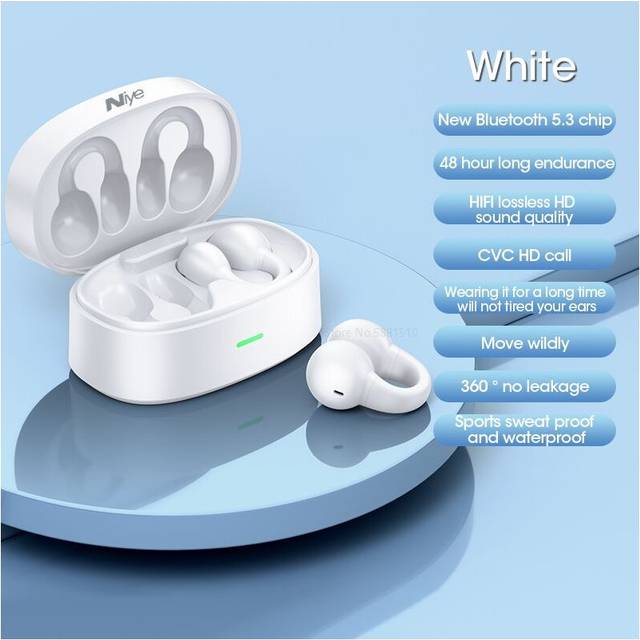 (a-White) 2023 Same As Ambie Sound Earcuffs Open Ear Headset Wireless Bluetooth 5.3 Earphones Bone Conduction Clip Ear TWS Sport Earbuds