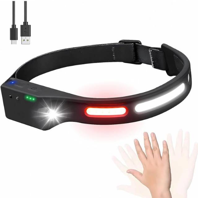 Chronus Headtorch,Rechargeable Head Torch with Red Light,500 Lumens Super Bright COB Headtorch for Running, Headtorch Camping LED(Black)