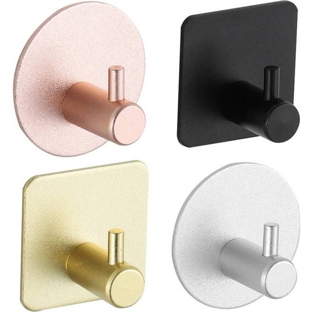 (a-mix 4pcs) 4pcs Aluminum Alloy Black Robe Hook Wall Hook Towel Hook For Bathroom Coat Self Adhesive Rustproof Hook Hanger Kitchen Hardware