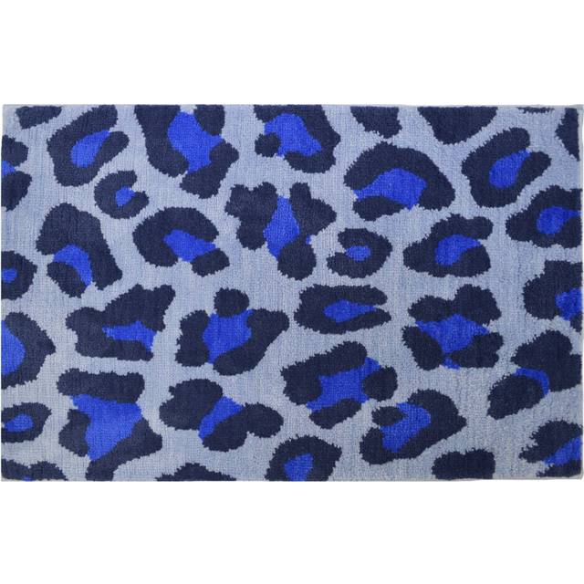 (Blue) Leopard Print Non-Slip Bath Mat Extra Large Size 60 x 90cm, Supersoft & Absorbent Microfibre Pile
