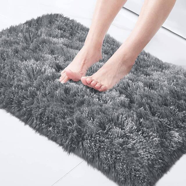 (50 x 80 cm (1ft 8 in x 2 ft 4in), Grey) Non Slip Bath Mats Soft Shaggy Small & Large Mats