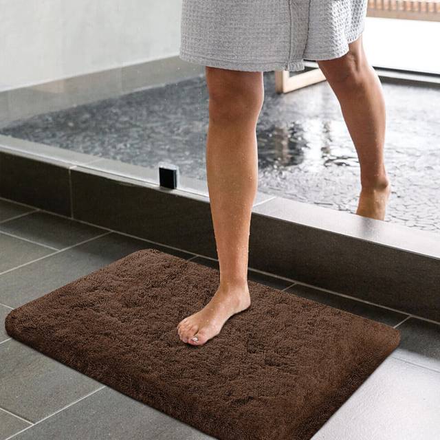 (50 x 80 cm (1ft 8 in x 2 ft 4in), Brown) Non Slip Bath Mats Soft Shaggy Small & Large Mats