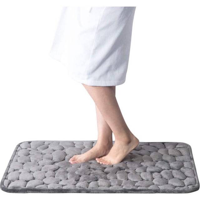 (Gray) Cobblestone Embossed Bathroom Bath Mat Non-Slip Rugs In Sink Bath Side Floor Rug Shower Doormat Memory Foam Pad