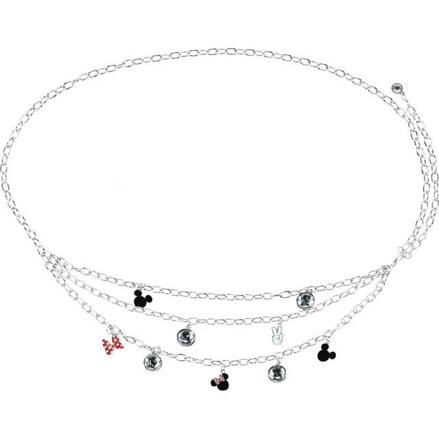 Buckle Down Women's Disney Chain Belt with Mickey and Minnie Charms - - Silver (one size)