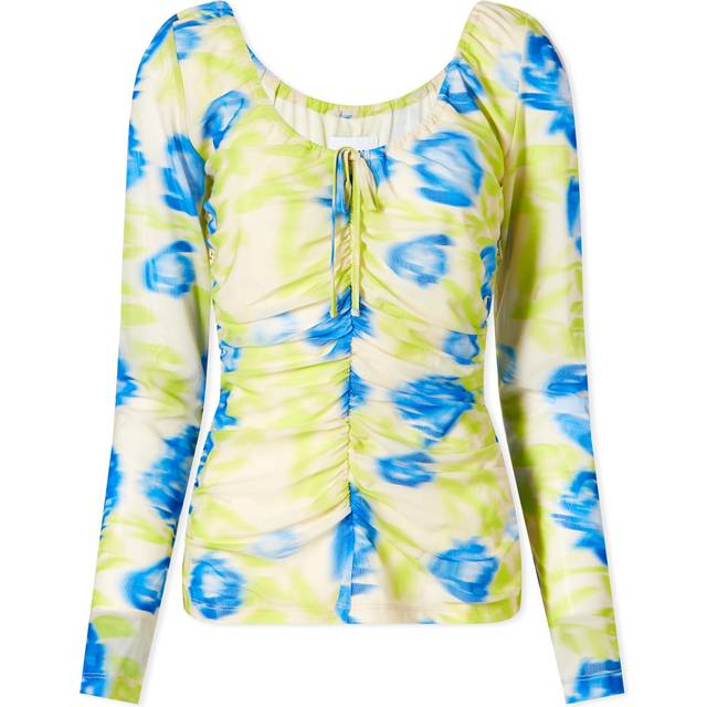 GANNI Green & Blue Printed Long Sleeve Blouse - 799 Strong Blue - DK 34
