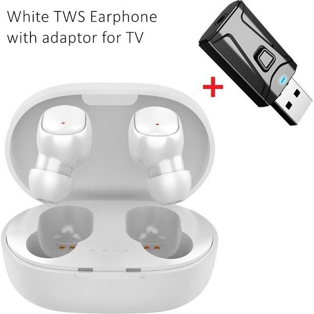 (a-Withe with adaptor) TWS Wireless Earphones Sports Waterproof Bluetooth Earbuds USB TV Adaptor Use For TV Sport with Mic Touch Control TWS Headset A