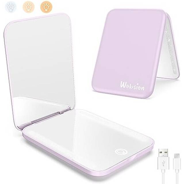 Compact Mirror with Light Rechargeable, 1x/3x Magnifying Led Travel Makeup Mirror, Handheld 2-Sided Pocket Mirror, Small Portable Mirror for