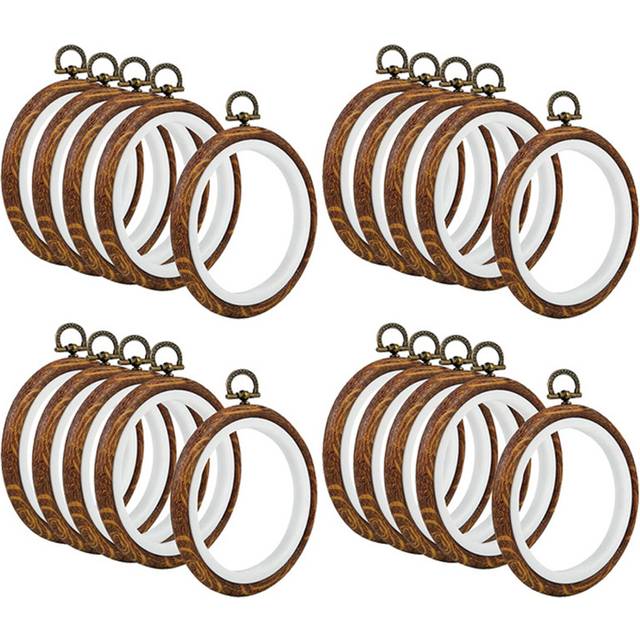 20Pcs Embroidery Hoops Imitated Wood Embroidery Circle Round Display Frame Circle for Art Craft Sewing and Hanging