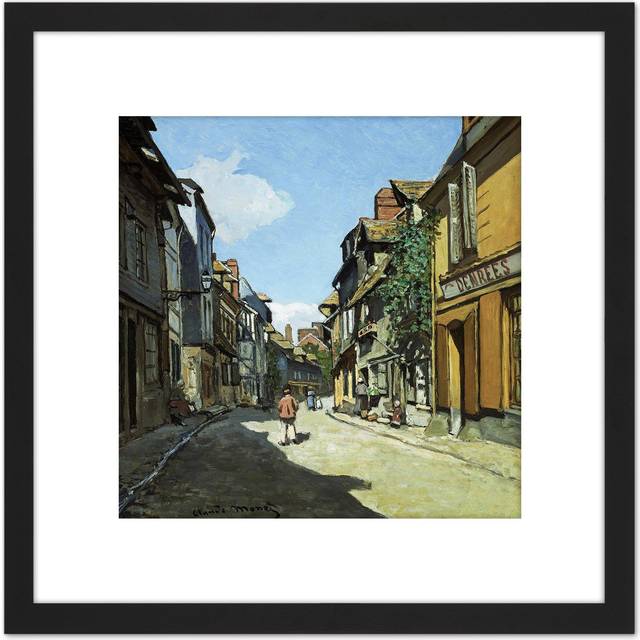 Monet Rue De La Bavole Honfleur Painting 8X8 Inch Square Wooden Framed Wall Art Print Picture with Mount - Black - One Size