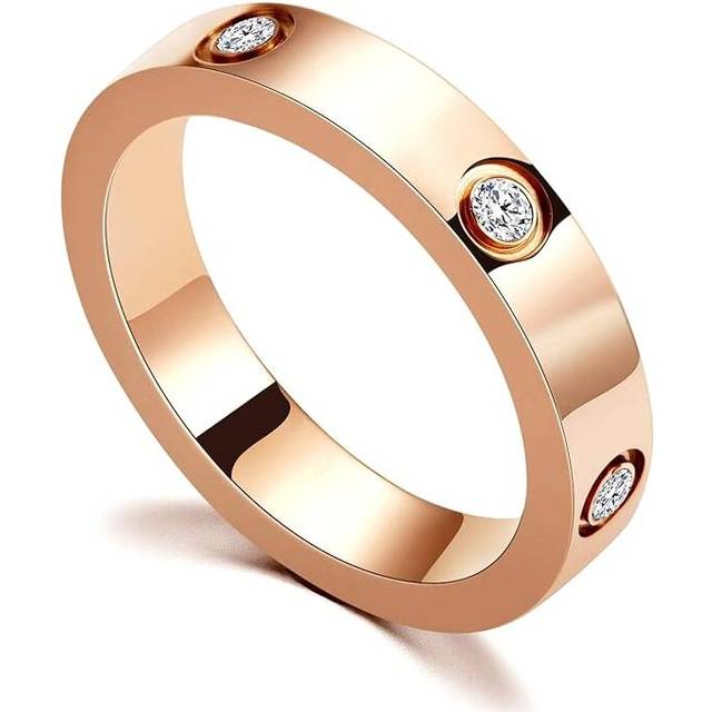 Love Friendship Ring 18K Gold Silver Rose Plated Cubic Zirconia Stainless Steel Promise Ring Wedding Band Jewelry Birthday Gifts for Women(rose-8)