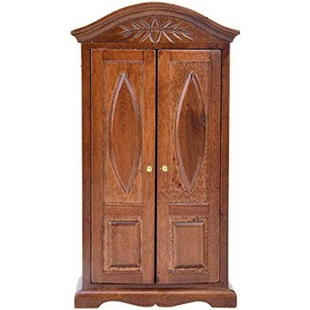 Mini Vintage Wooden Double Door 1:12 Scale Mini Dolls House Furniture Closet Wardrobe Dolls House Accessory (Brown)