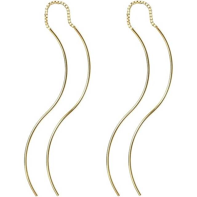 Women&#39;s 14K Gold Plated 925 Sterling Silver Post Pierced Earrings |  Minimalist Gold Chain Earrings Double Pierced | Dangling Twisted Wave Earrings