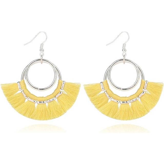 Tassel Hoop Earrings Fringe Drop Gold Tone Circle Tiered Earrings for Women Girls