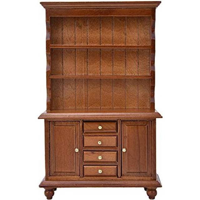 1:12 Dollhouse Miniature Wooden Bookcase Pretend Play Three-Layer Bookcasewith 4 Drawers Dollhouse Furniture Accessory Decor(Brown)
