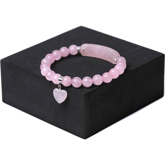 Natural stone tiger's eye stone heart pendant bracelet agate powder crystal long hand brand love bracelet. - Pink