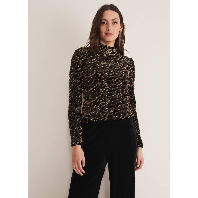 Phase Eight Women's Lura Zebra Sequin Blouse - Black - 8