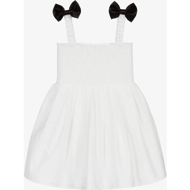 The Tiny Universe Girls White Cotton Dress With Bows - 3 month