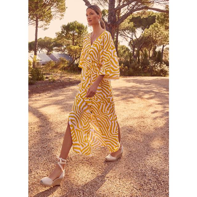 Phase Eight Women's Dena Linen Zebra Print Maxi Dress - Yellow/White - 14