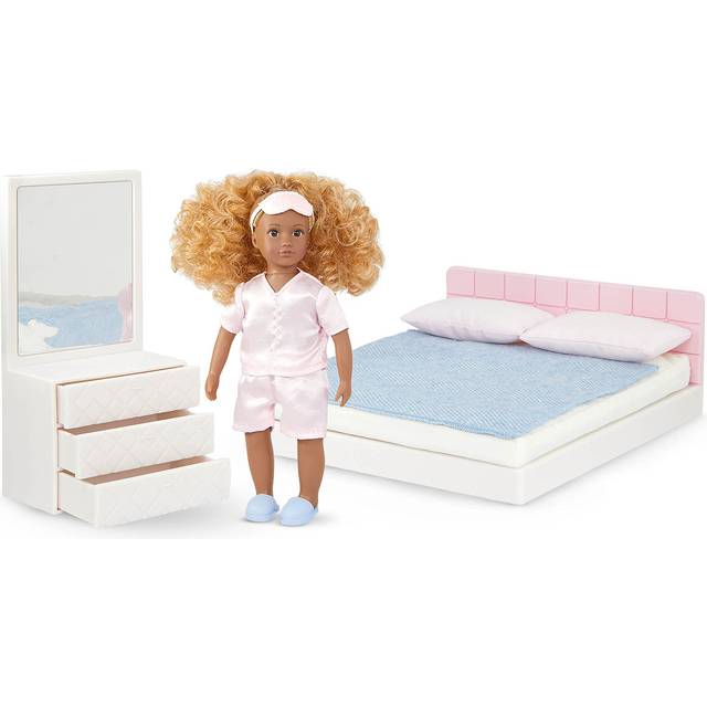 LO37121Z Mini Toy Bedroom Furniture â 6-inch Doll & Dollhouse Accessories â Bed, Pillows, Blanket, Dresser â Play Kids â 3 Years + â Nahla's