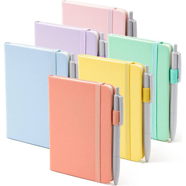 6 Pack A6 Pocket Notebooks, Hardback Lined Small Notebooks with Dividers and Black Pens, Classic Ruled Mini Notepads