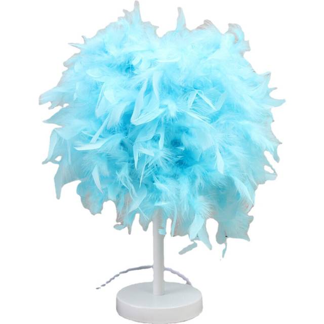 (Blue) Colorful Feather Shade Table Lamp Bedside Desk Lamp Night Light Home Decor Gifts