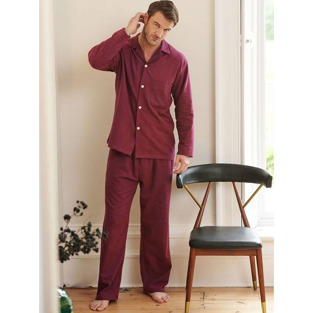 'Cahors' Herringbone Brushed Cotton Pyjama Set - Burgundy - XL
