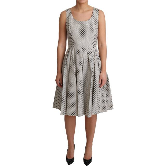 Dolce & Gabbana Beige Polka Dotted Cotton A-Line Dress - IT40|S