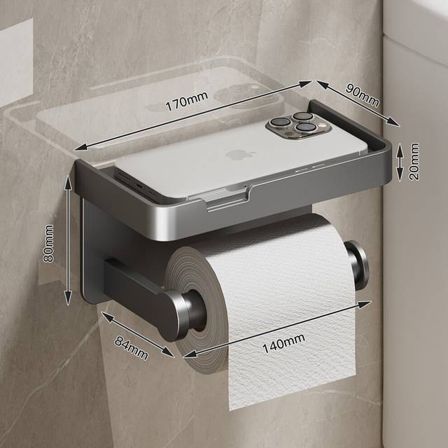 (a-Style A Gray) Large Toilet Paper Holder Wall-Mounted Paper Roll Holder With Storage Tray Toilet Organizer Phone Stand Bathroom Accessories