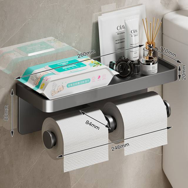 (a-Style B Gray) Large Toilet Paper Holder Wall-Mounted Paper Roll Holder With Storage Tray Toilet Organizer Phone Stand Bathroom Accessories