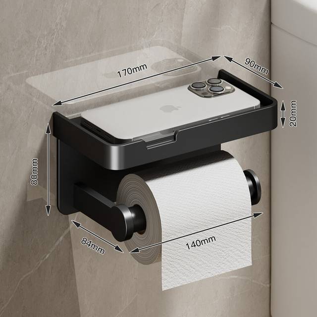 (a-Style A Black) Large Toilet Paper Holder Wall-Mounted Paper Roll Holder With Storage Tray Toilet Organizer Phone Stand Bathroom Accessories
