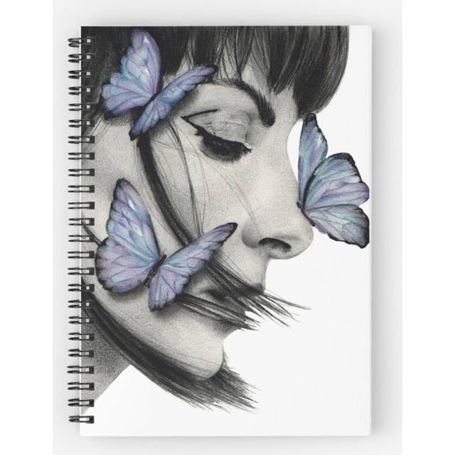 Spiral Notebook drawing of Najwa Nimri with butterflies A5 120 Pages
