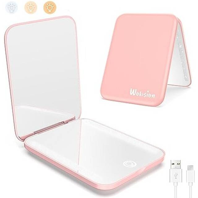Compact Mirror with Light Rechargeable, 1x/3x Magnifying Led Travel Makeup Mirror, Handheld 2-Sided Pocket Mirror, Small Portable Mirror for