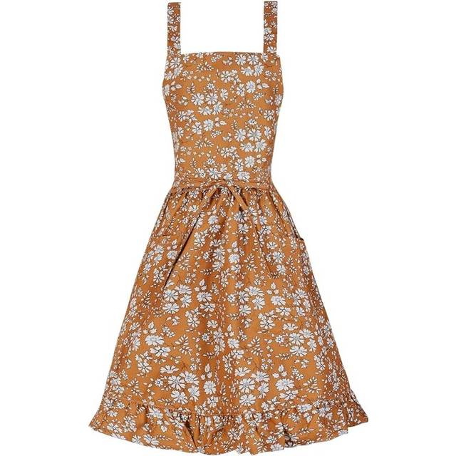 Vintage Pinafore Apron Dress for Women with Pockets Cute Floral Chef Aprons for Kitchen Cooking Baking Gardening