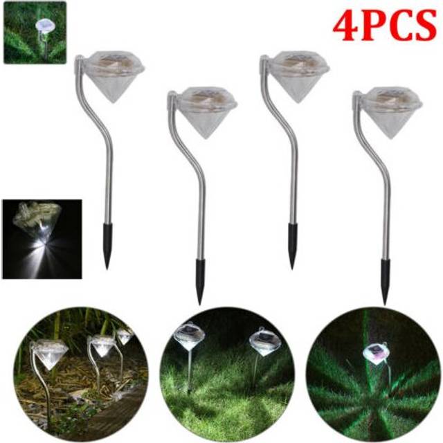 4Pcs Solar Powered Stainless Steel LED Diamond Stake Lights Garden